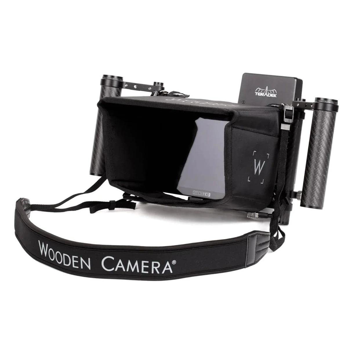 Wooden Camera Director'S Monitor Cage V3 With Carbon Fiber Handgrips, Universally Compatible With Any Monitor Up To 9 Inches, Includes Neck Strap And Sun Shade