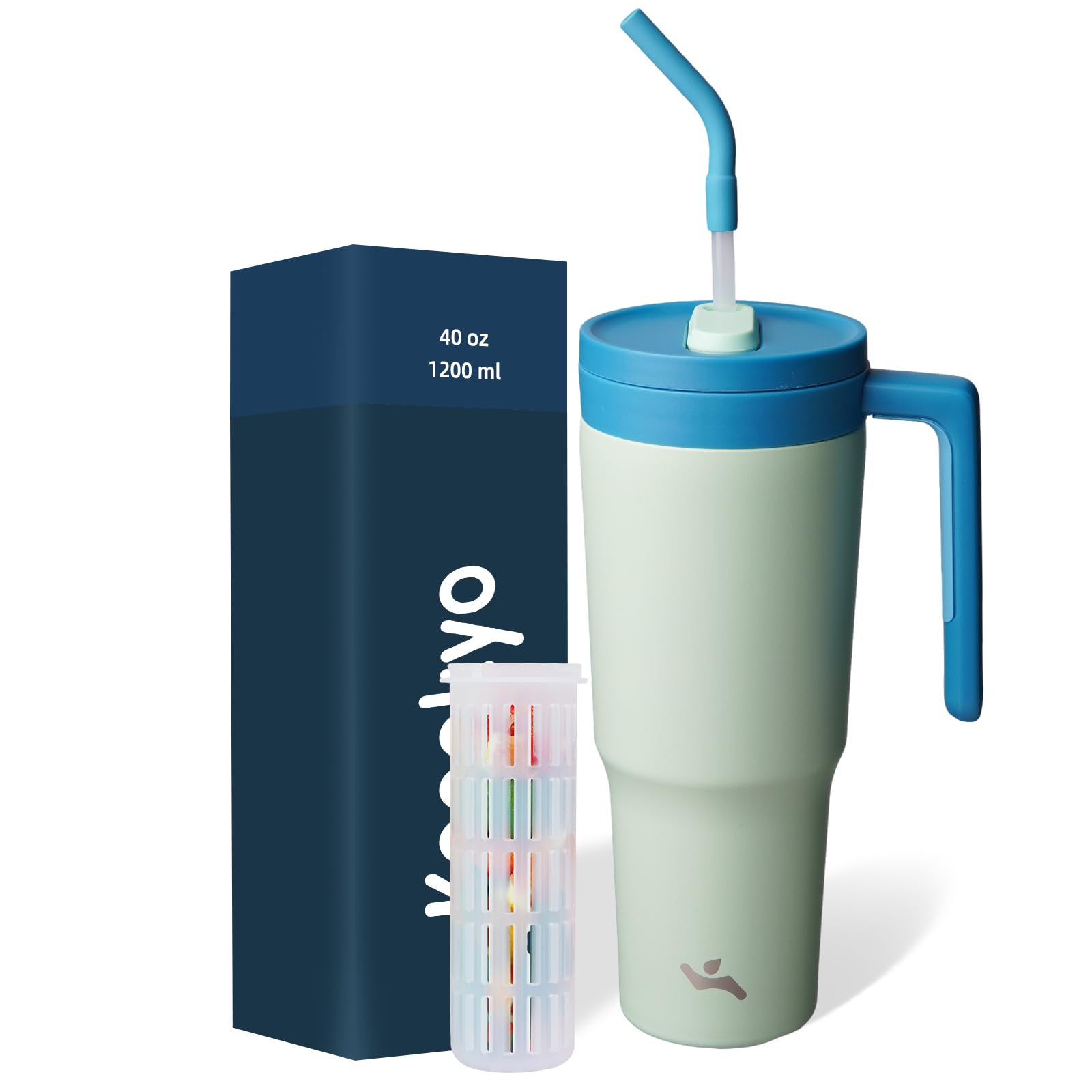 Insulated Tumbler With Handle And Straw,40 Oz Vacuum Stainless Steel Water Bottle Travel Mug Metal