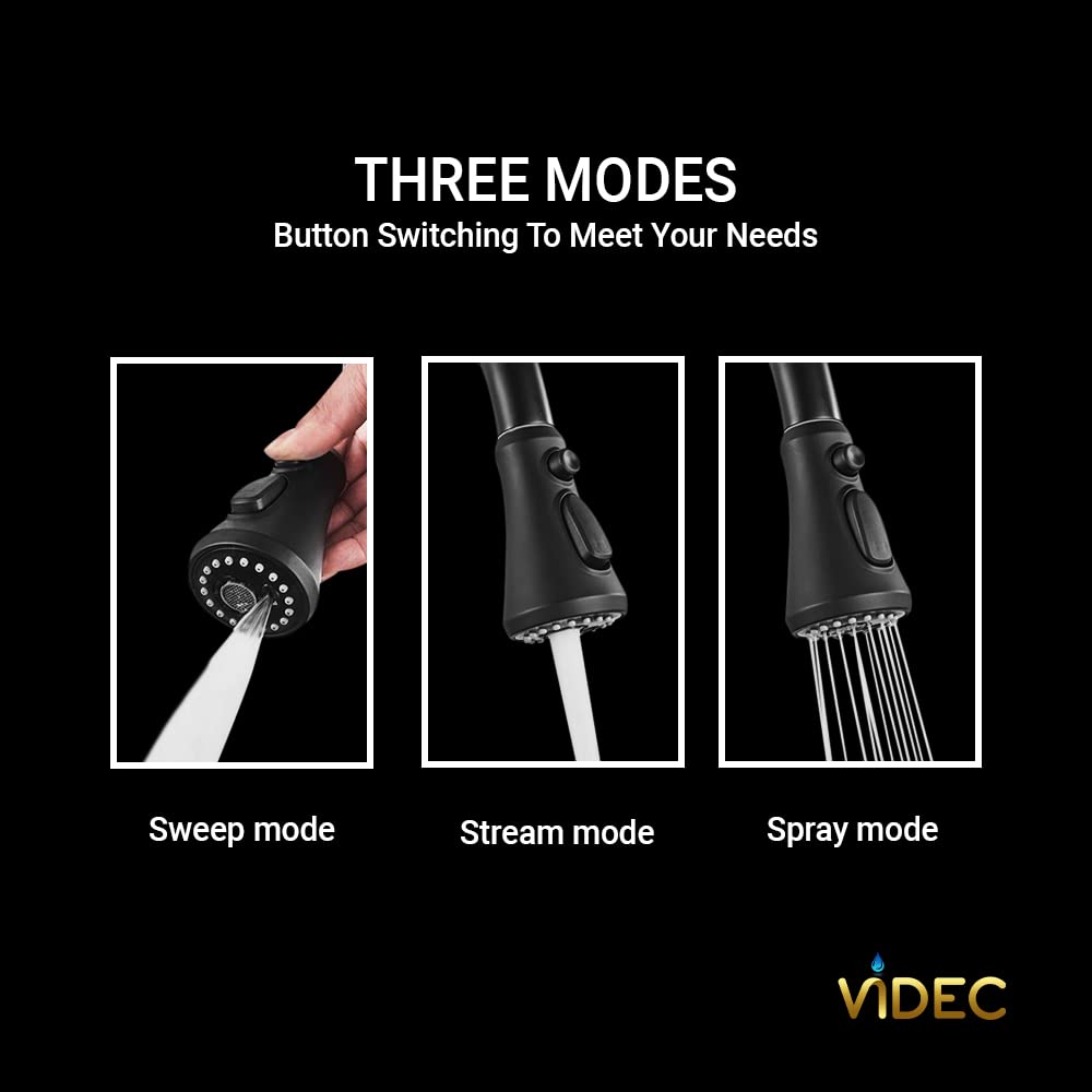 Videc Smart Kitchen Faucet, 3 Modes Pull Down Sprayer, Touch On Sensor Activated, Ceramic Disc Valve, 360-Degree Rotation, 1 Or 3 Hole Deck Plate. 20-Year . (Kw-69R, Brushed Black)