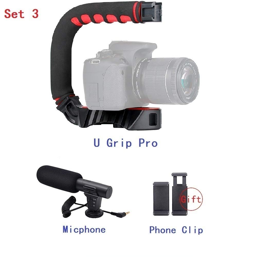 Aoonar Universal Camera Stabilizer Grip With 3 Shoe Mounts For Dslr, Sony, Nikon, Canon, Iphone (Black, 1/4-20 Thread, 3.5Mm, Hot Shoe)