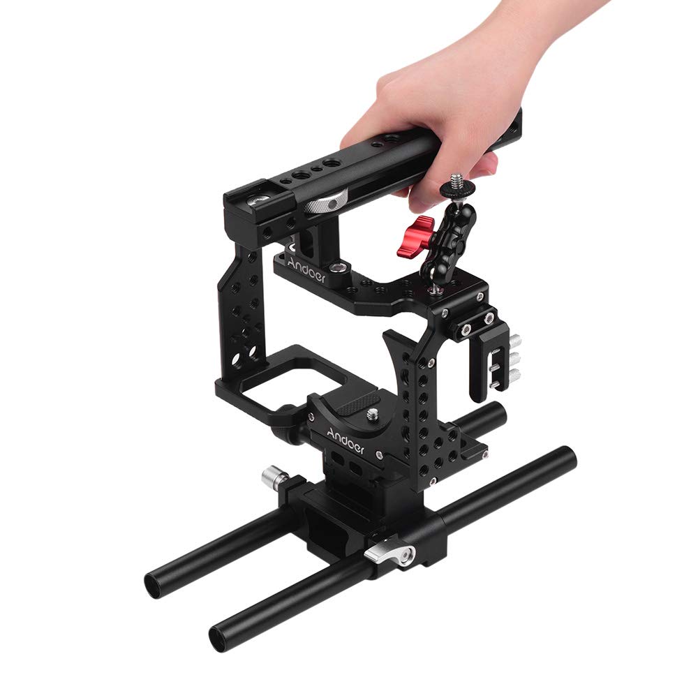 Andoer Camera Cage With Top Handle And 15Mm Rod Baseplate Kit, Video Film Movie Making Stabilizer With Cold Shoe Mount Cable Clamp Mounting Adapter For Sony A7Ii/A7Iii/A7Sii/A7M3/A7Rii/A7Riii Camera