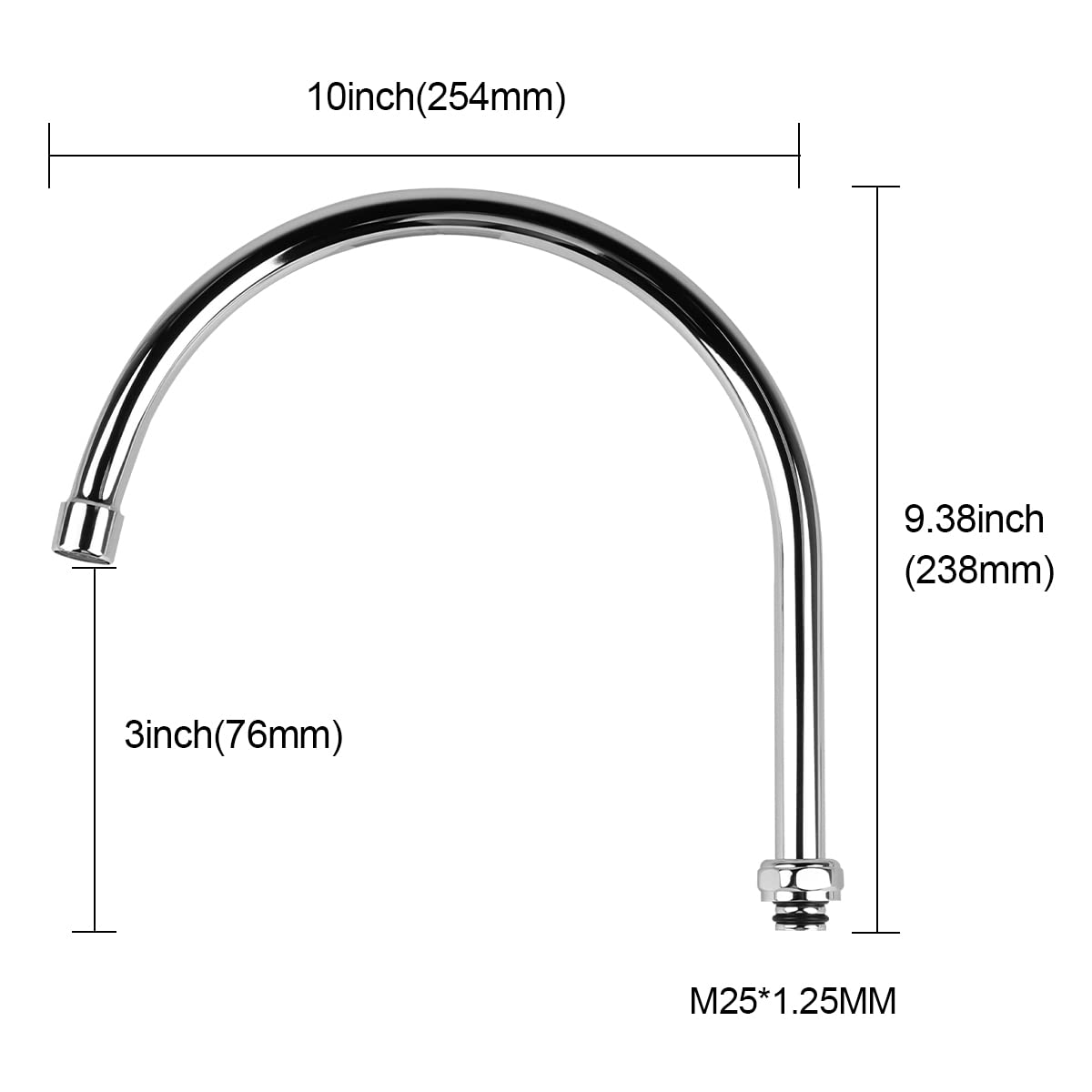 Kwode 10 Inch Gooseneck Swivel Spout For Most Commercial Kitchen Sink Faucet With M25 1.25 Connector Swing Nozzle Add-On Spout Replacement Parts Chrome Polished Finish