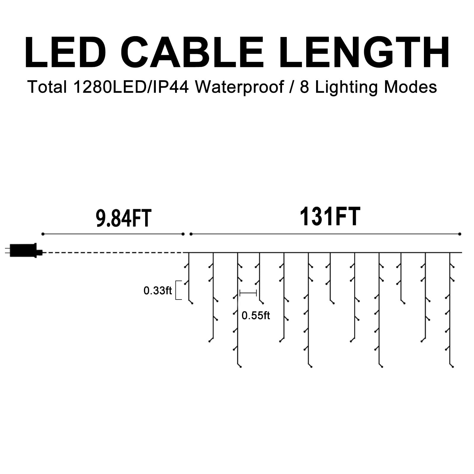 Heceltt Christmas Lights Outdoor, 1280 Led 131Ft Ice Lights For Outside, Clear Wire 8 Modes Plug In 240 Drops Ice String Lights With Timer Memory Function Hanging Lights For Christmas Party Decor(Multicolor)