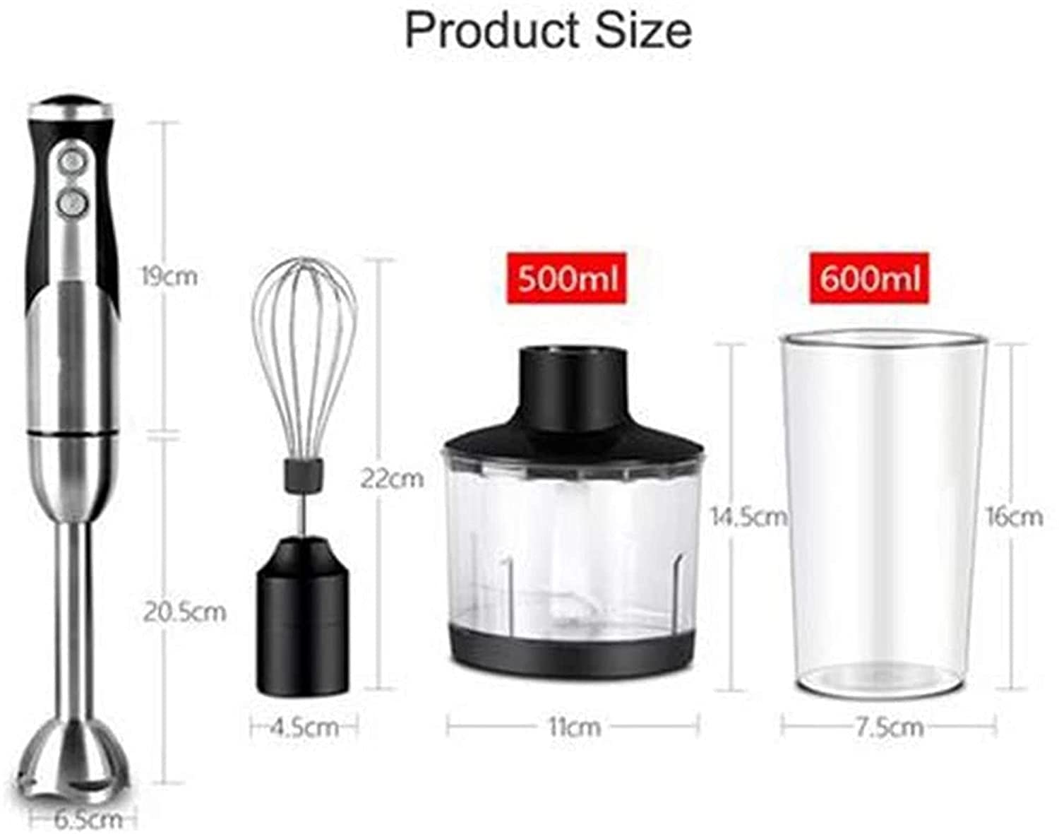 Kaabeto Multifunction 800 Watt Powerful Blender With Large 800Ml Mixing Beaker, 500Ml Food Grinder, Egg Whisk, Strong Stick Blender, Safe Stainless Steel Multi-Angle Blade, 4-In-1 Setting, Bpa-Fre