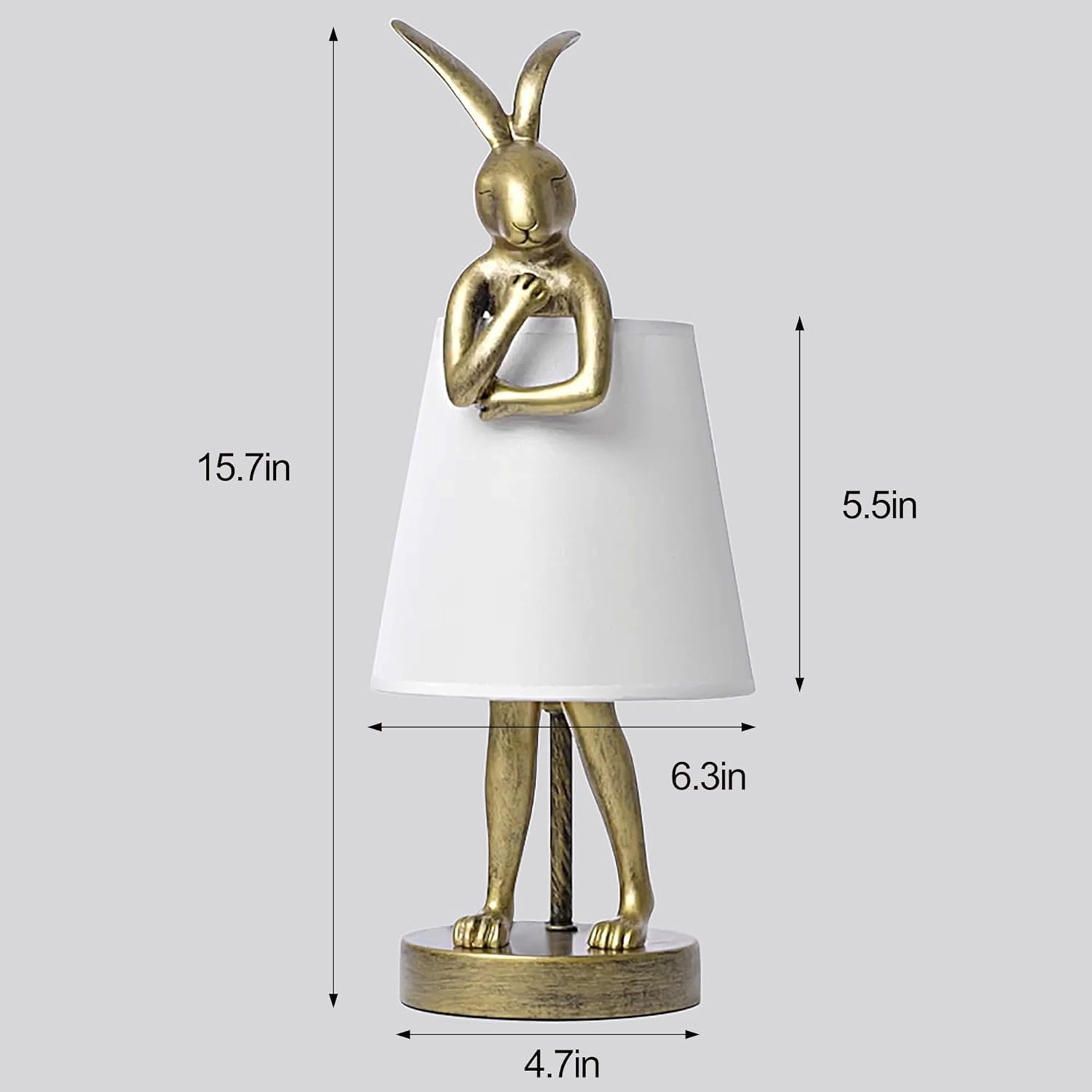 Yht Bunny Table Lamp,Cute Animal Rabbit Lamp,15.7" Vintage Led Desk Light With Linen Lampshade,Gold Main Part Beside Lamp For Bedroom/Office/Study Room/Home Decor (White)