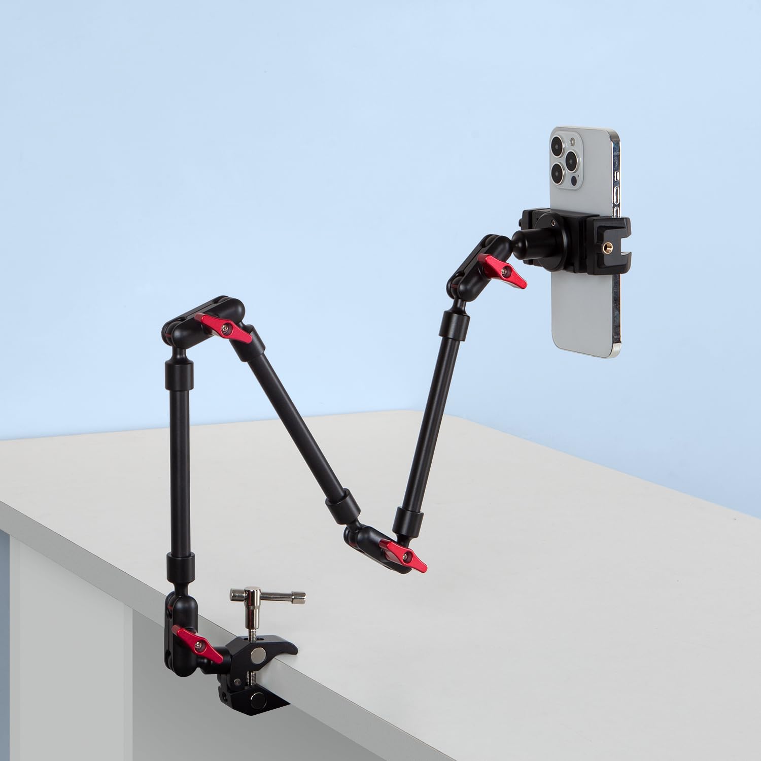 Goinwave Adjustable Articulating Magic Arm With Clamp And Phone Holder Clip For Desk Mount, Desk Stand, Cell Phone Tripod