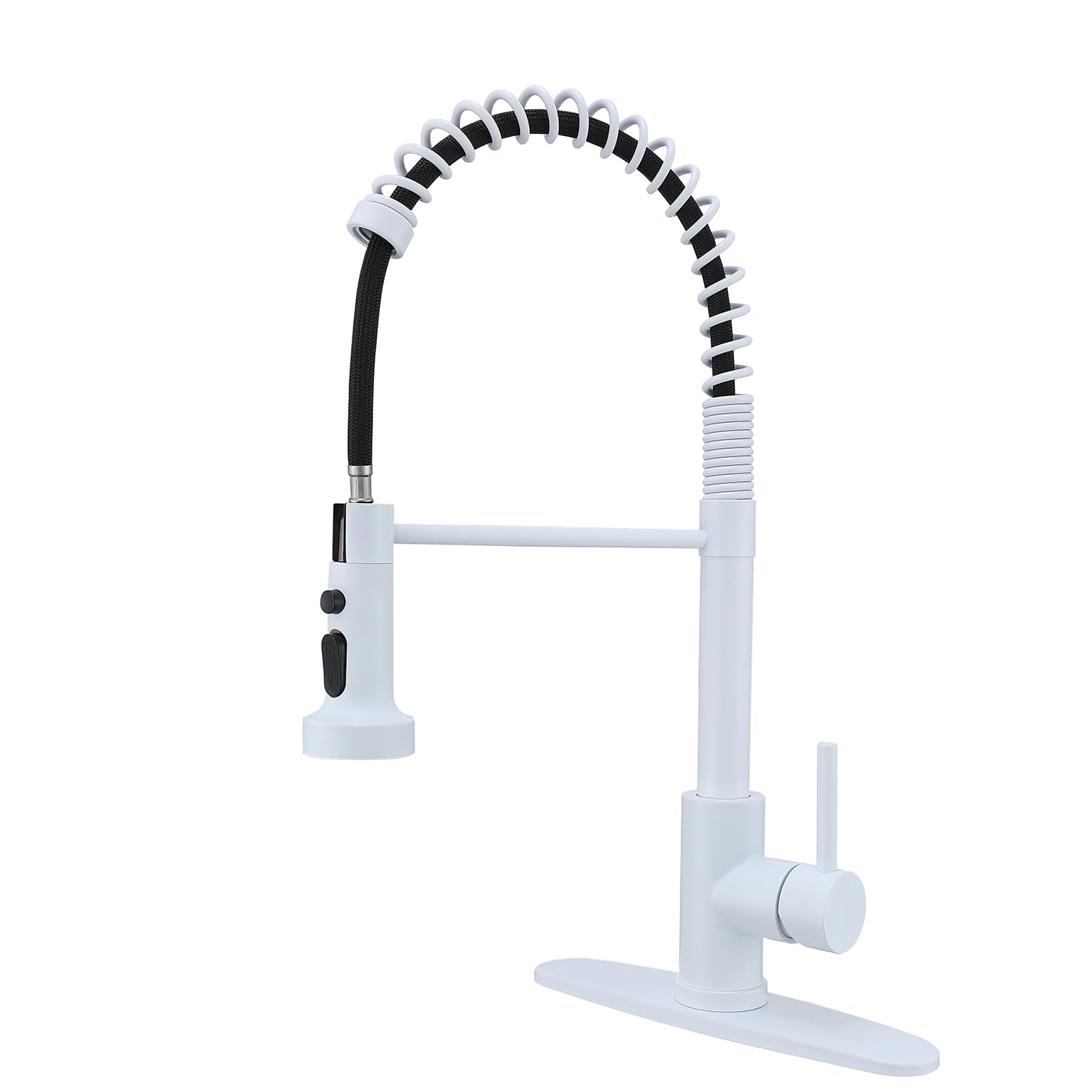 Gulica White Kitchen Faucet, Commerical Kitchen Faucet With Pull Out Sprayer And Deck Plate, Pre-Rinse, 360 Swivel High Arc Spring