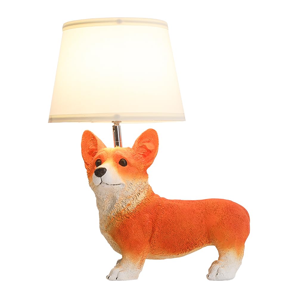 Yltlink Corgi Cute Desk Lamp,Animal Lamp,Resin Dog Statue Puppy Bedside Lamps For Bedroom,Unique Table Lamps Home Office,Room Light For Kids Adults,360°Rotating Fabric Lampshade,Fun Livingroom Decor