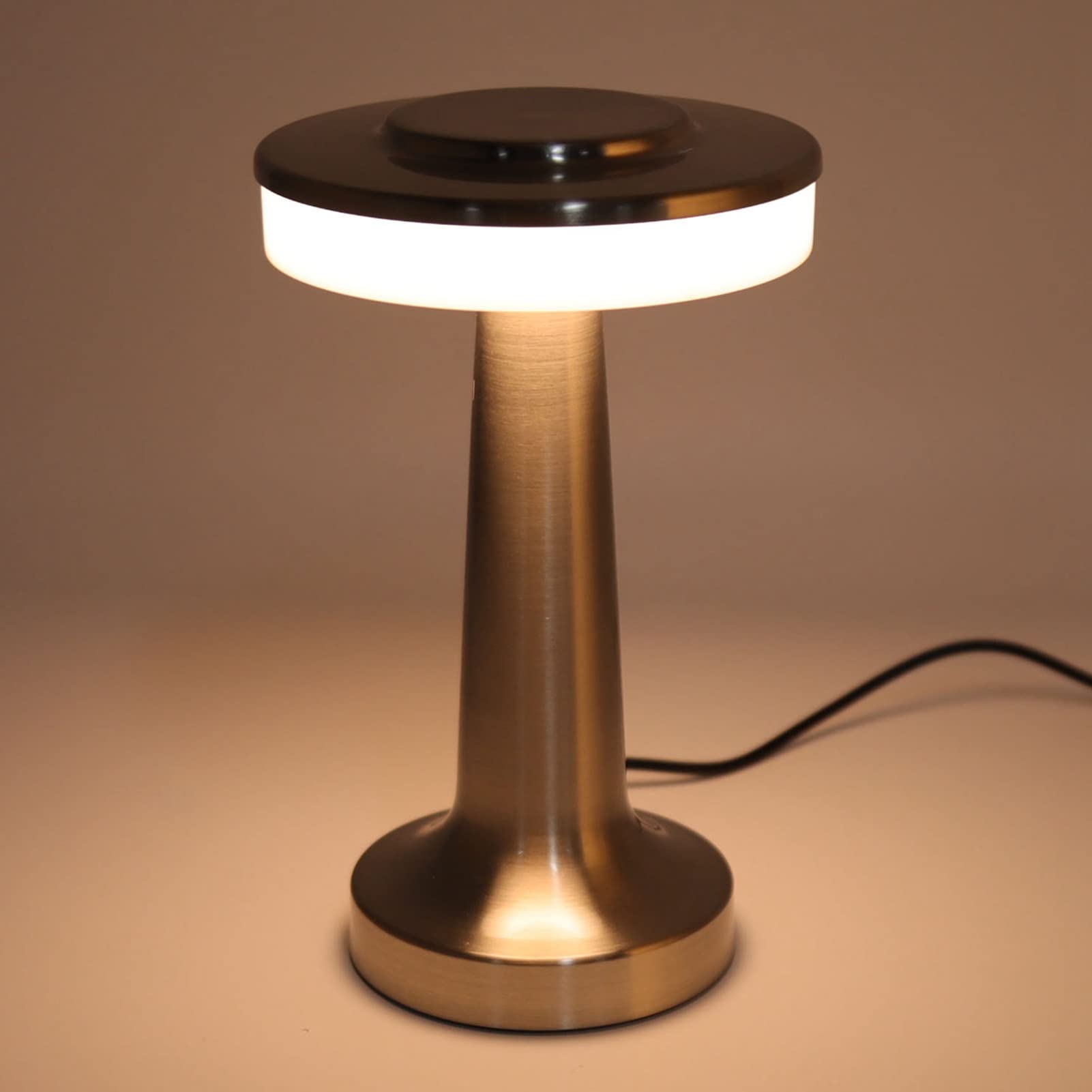 Diydeg Cordless Table Lamp, Retro Style Touch Control 3 Color Adjustment Metal Paint Appearance Led Table Lamp Electroplating Wire Drawing Process Anti Oxidation Soft Light Portable Night Light(Silver)