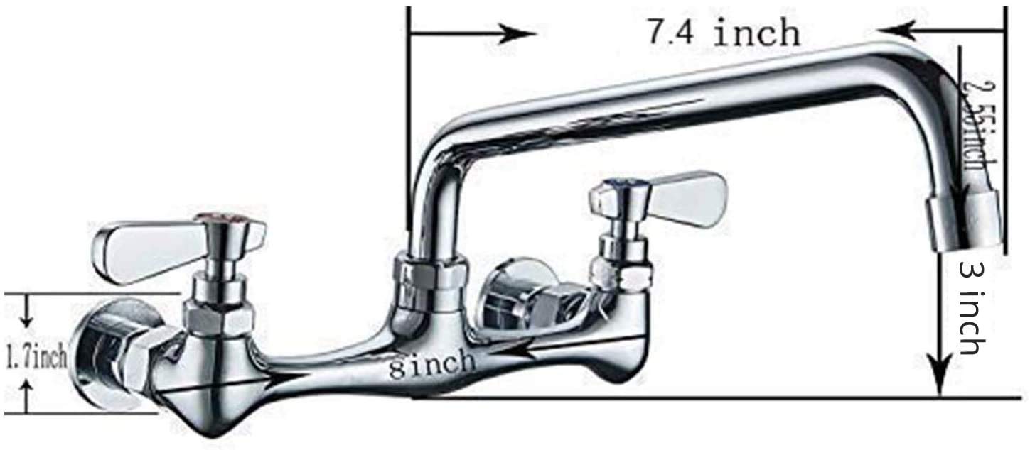 Bathfinesse Commercial Kitchen Faucet Wall Mount With 8 Inch Swivel Spout 8" Center Sink 2-Handle Faucet Mixer Tap Polish Chrome,4353