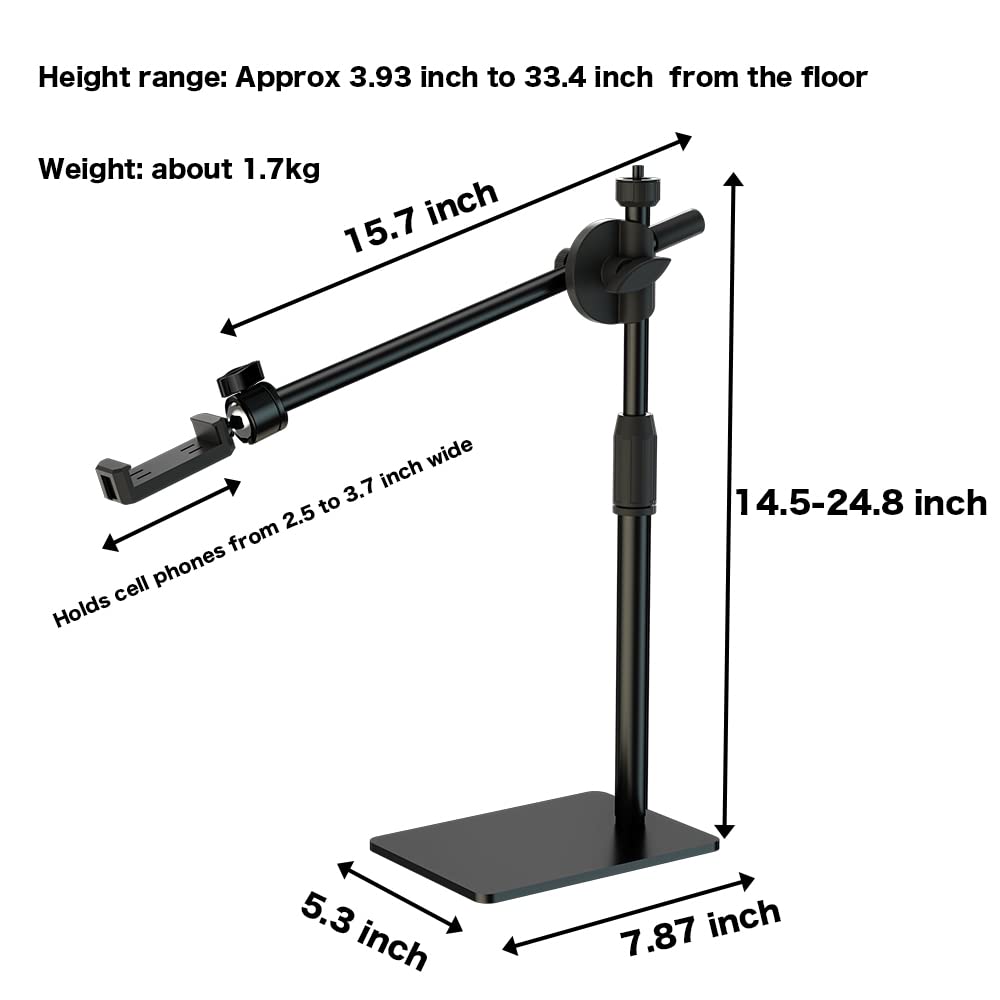 Hvaying Overhead Phone And Camera Mount Stand For Youtube Live Video Cooking Makeup And Crafts - Compatible With Iphone Logitech Webcam