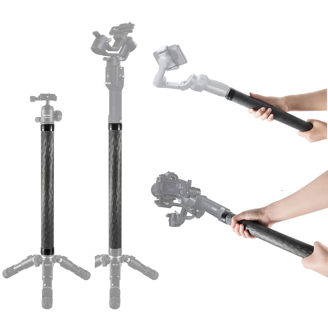 Angelreally 36Cm/14.17 Inch Extension Pole Carbon Fiber Bar With 1/4"" Screw Compatible With Dji Ronin S, Ronin Sc, Osmo Mobile 3, Om 4, Zhiyun Crane 2 V2 Stabilizer Dslr Camera