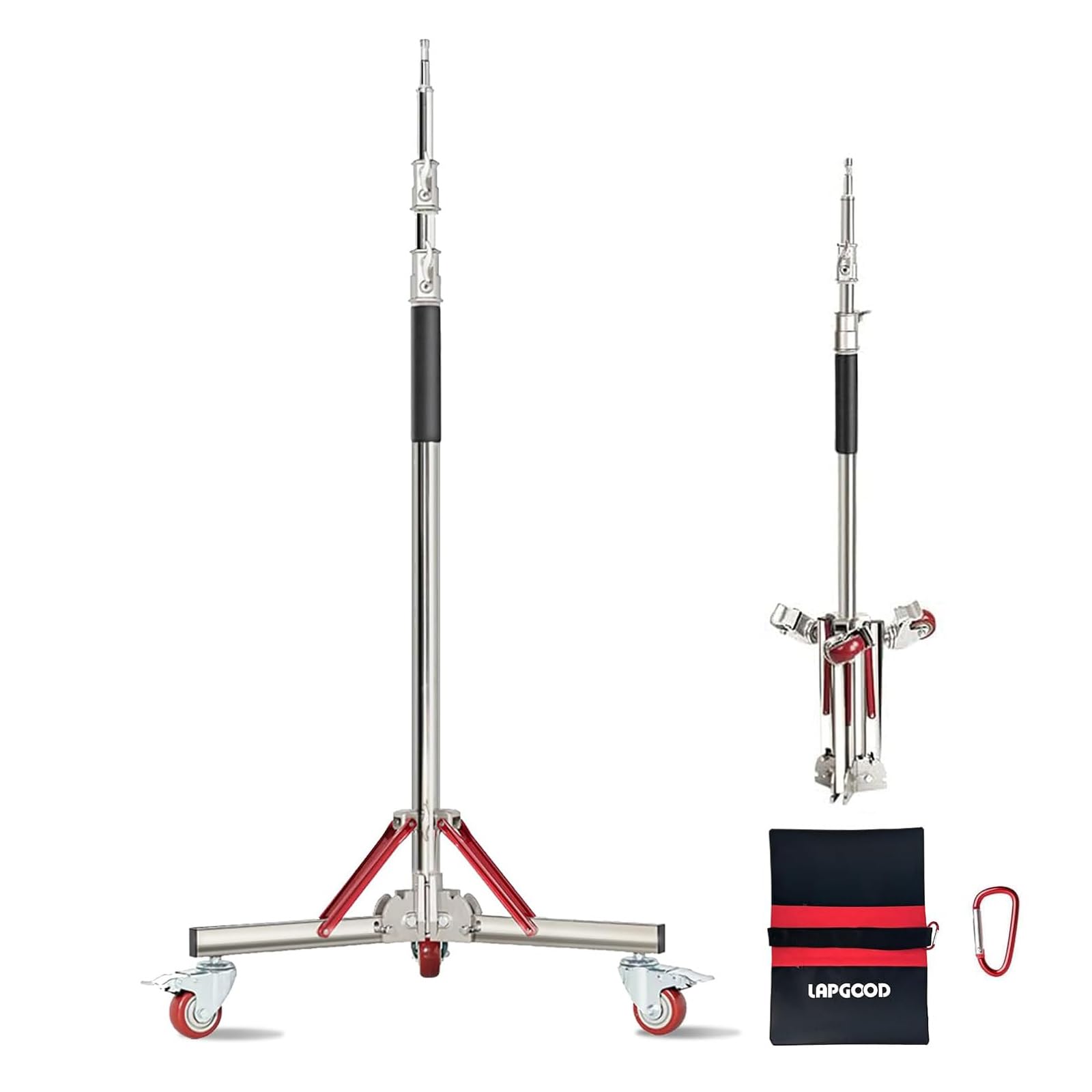 Youtin Rolling Light Stand With Casters, Heavy Duty Adjustable Tripod Stand, 100% Stainless Steel, Wheeled Base For Studio Softbox, Monolight, Reflector, Max Height 10Ft/305Cm