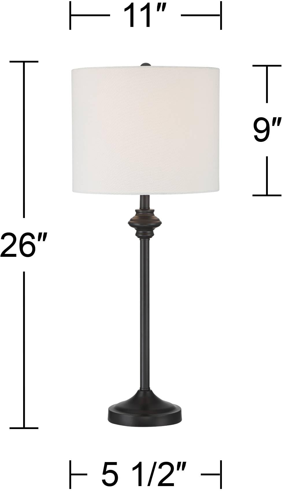 360 Lighting Lynn 26" Tall Skinny Buffet Modern Table Lamps Set Of 2 Black Metal Fabric White Shade Living Room Bedroom Bedside Nightstand House Office Home Reading Kitchen Entryway Console Family