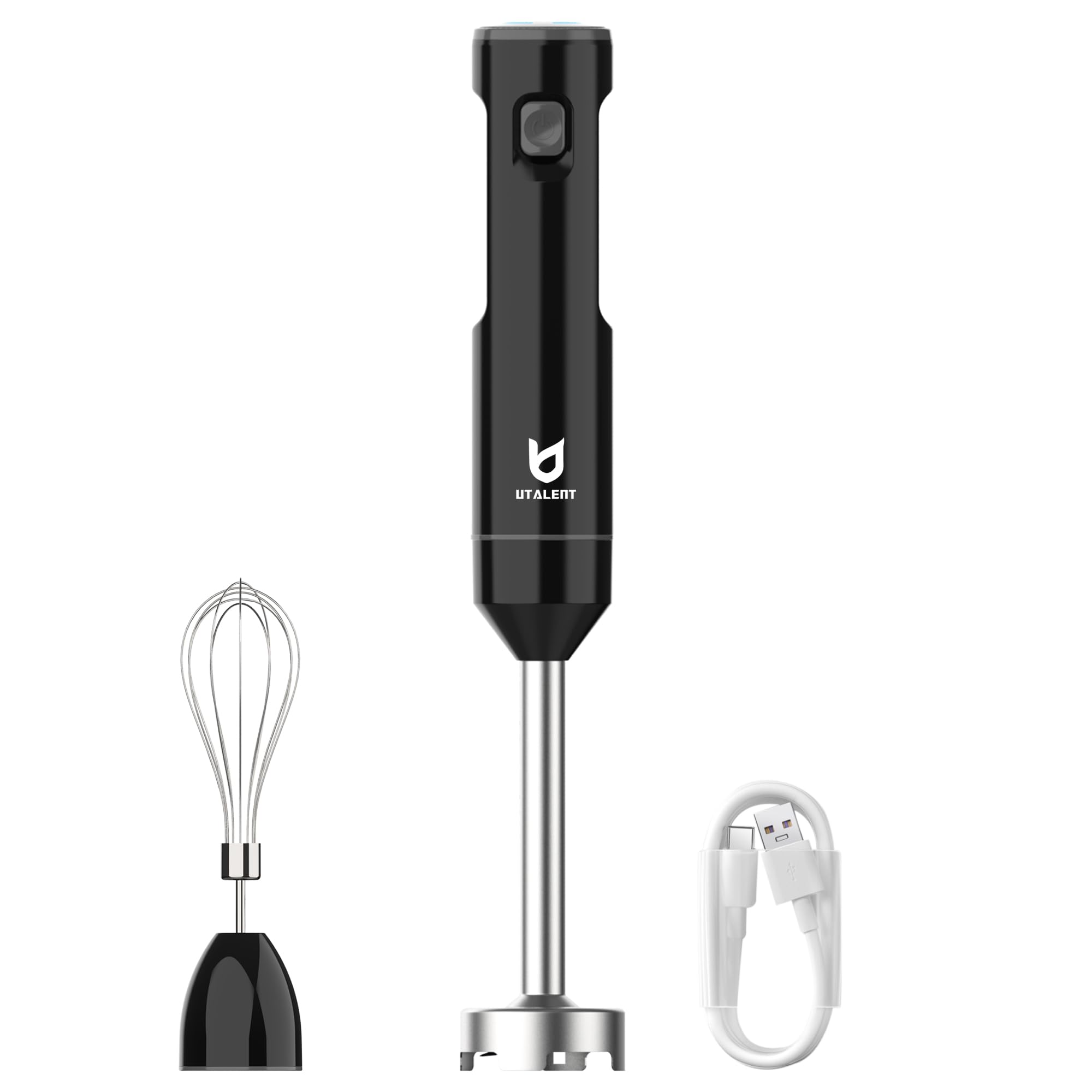 Utalent Cordless Hand Blender, Variable Speed Immersion Blender Handheld Rechargeable, With Usb-C Charging Cable, Egg Whisk, For Smoothies, Milkshakes, Hummus And Soups – Black