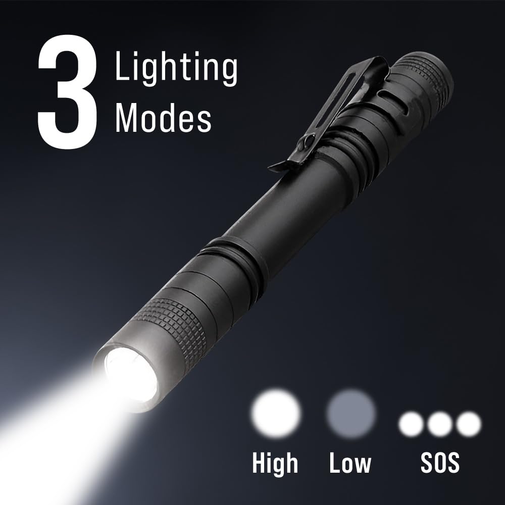 Japard Mini Flashlight 2 Pack, Pen Pocket Light, Small Compact Handheld, Waterproof Emergency Fishing Camping Golf Sports Inspection Work Outdoor