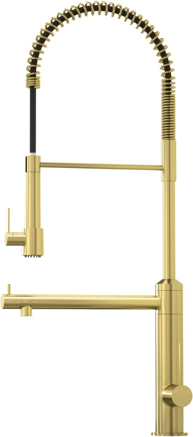 Cwm Brushed Gold Kitchen Faucet With Pull Down Sprayer And Pot Filler,2-Function High Arch Single Handle Commercial Style Kitchen Faucets With Spring Spout For Kitchen Sink,26.61Inch, Kh127