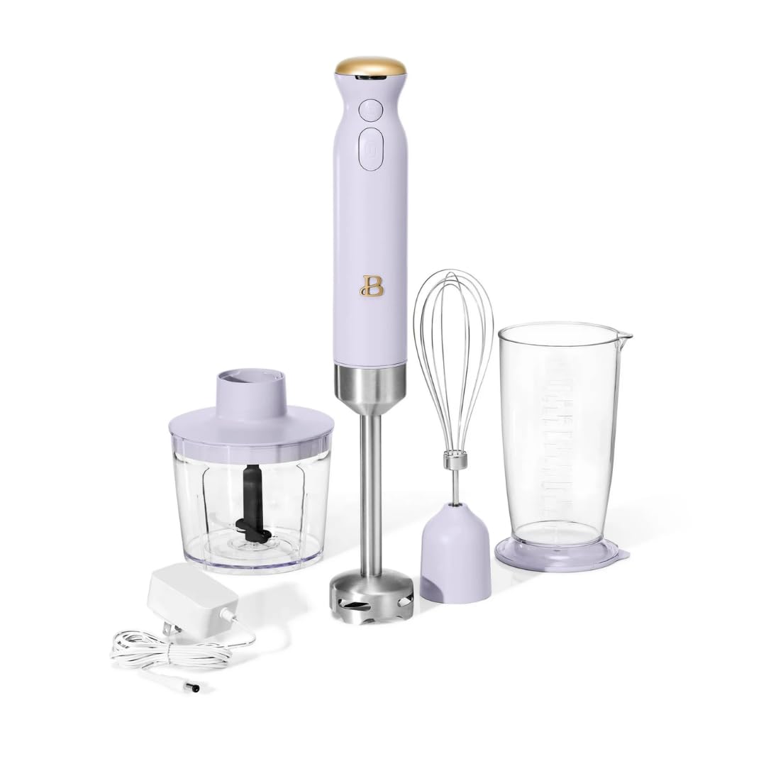 Uniqus Beautiful Cordless Immersion Blender, 2-Speed Handheld Mixer With Attachments, Stainless Steel Shaft, Rechargeable Battery (Lavender)