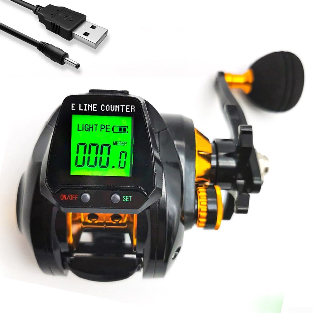 Mr.Poorhippo Fishing Reel, 6.3:1 Digital Fishing Baitcasting Reel With Line Counter Large, Rechargeable Fishing Reel With Bite Alarm, Magnetic Brake For Rafting Fishing