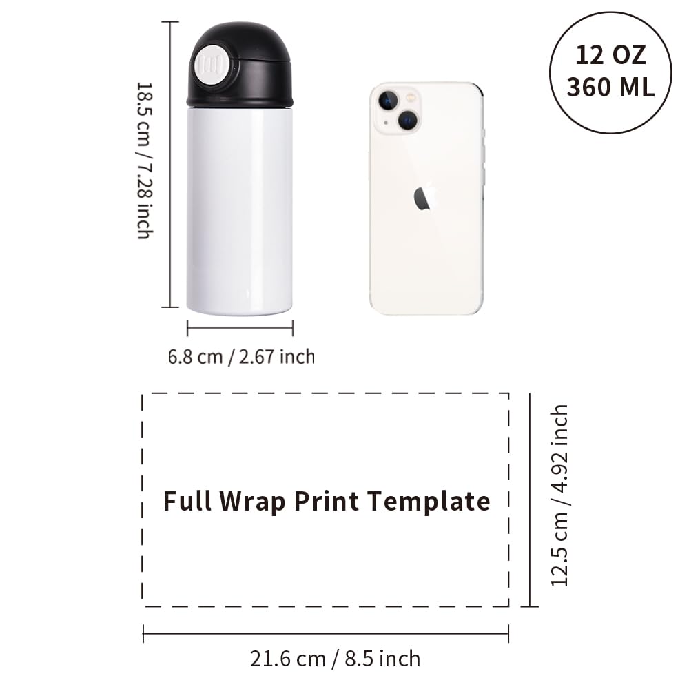 Pyd Life 8 Pack Sublimation Kids Water Bottles Blanks 12 Oz Straight Skinny Kids Tumbler