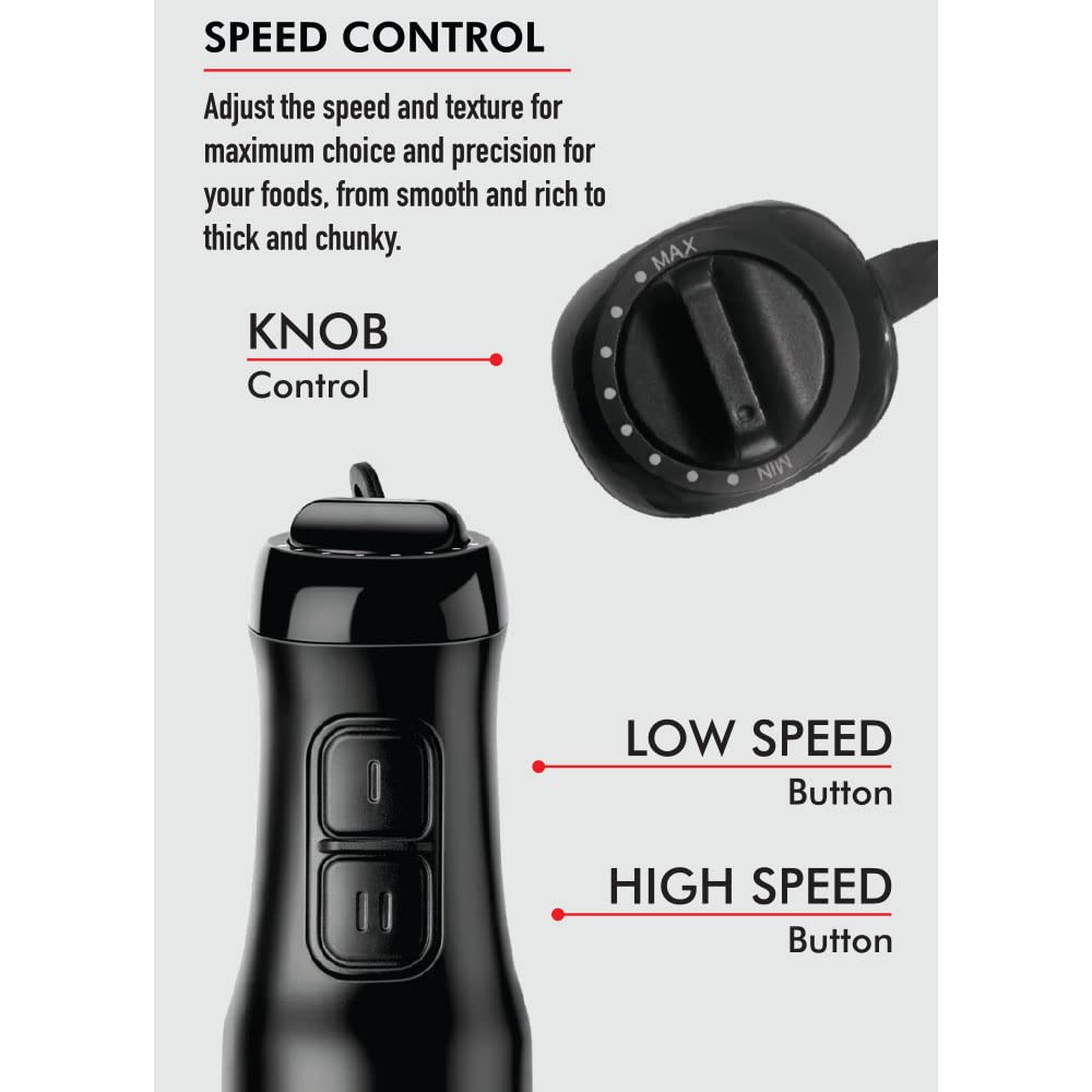 Lp Living Plus 4-In-1 Electric Hand Blender, Powerful 500W Stainless Steel Blender With Whisk, Chopper, Beaker, Easy To Clean, Advanced Noise Reduction