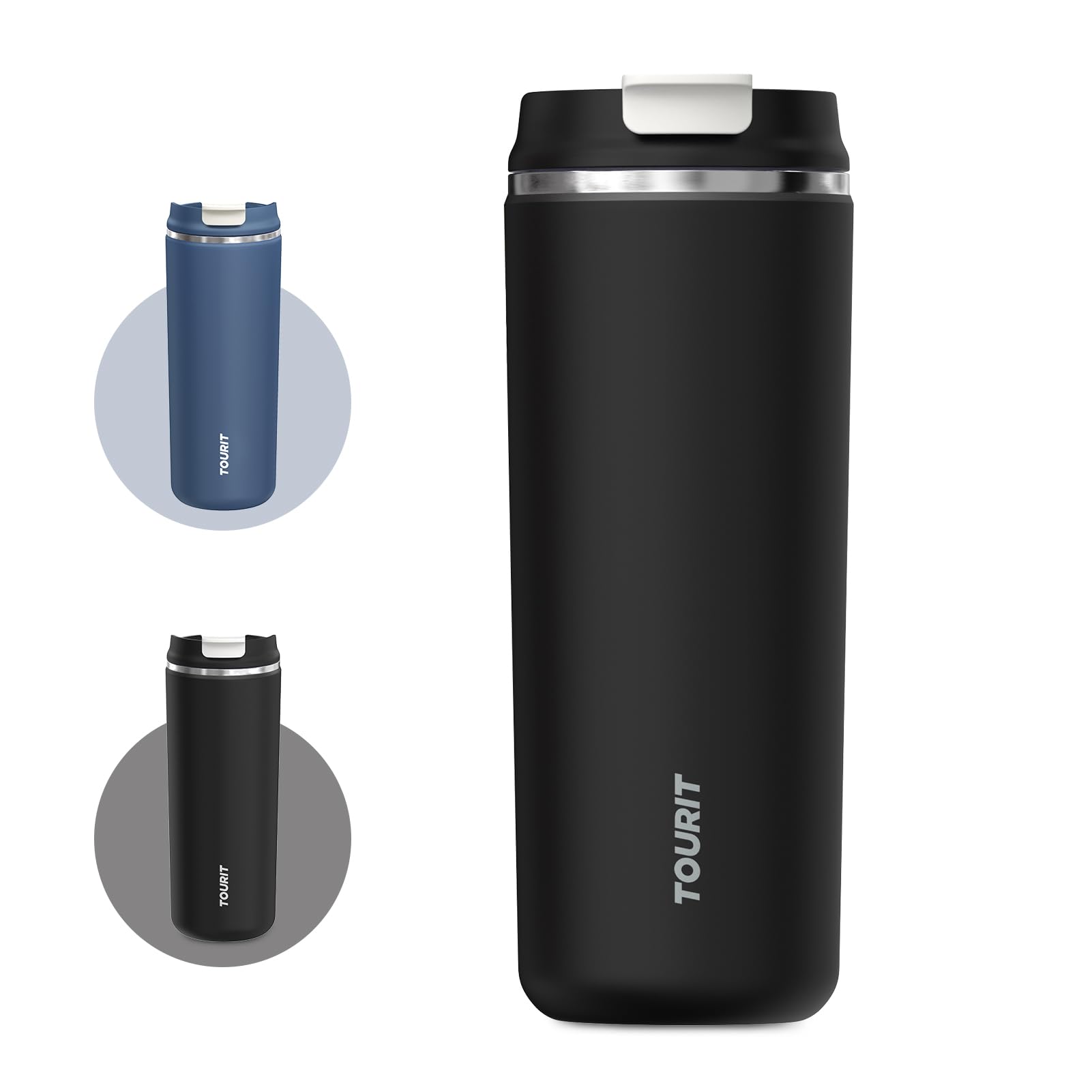 Tourit 16 Oz Insulated Stainless Steel Travel Mug With Lid, Leak-Proof Double-Wall Vacuum Tumbler