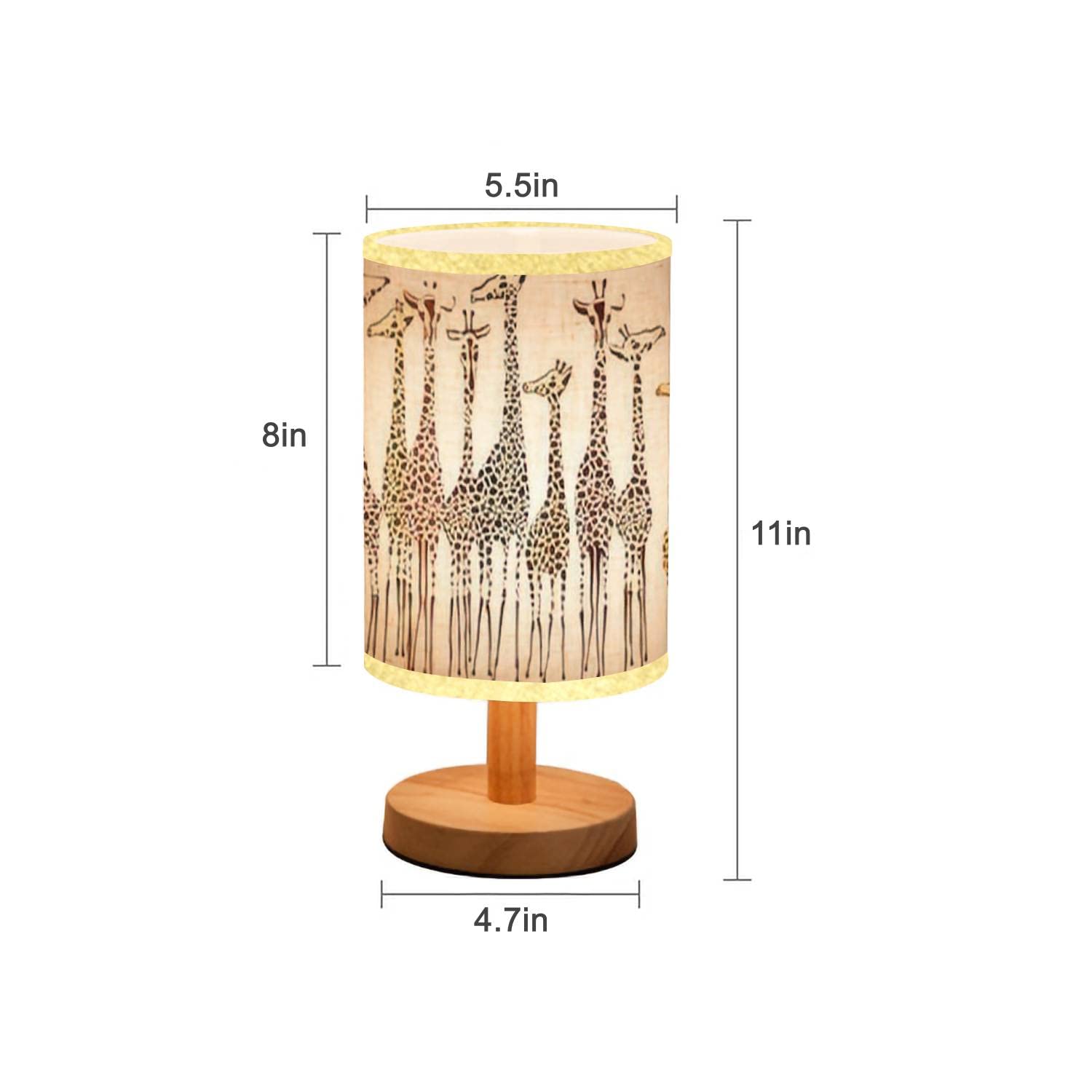 Lopyeijfg Minimalist Bedside Table Lamp Giraffes Wood Nightstand Lamp Bedside Desk Lamp Wood Base Flaxen Fabric Shade For Bedroom Living Room, 5.5X11Inch