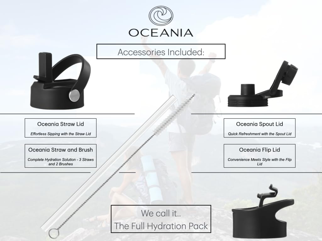 Oceania Flask 40Oz Stainless Steel Water Bottles Modern, Leakproof, Hydro-