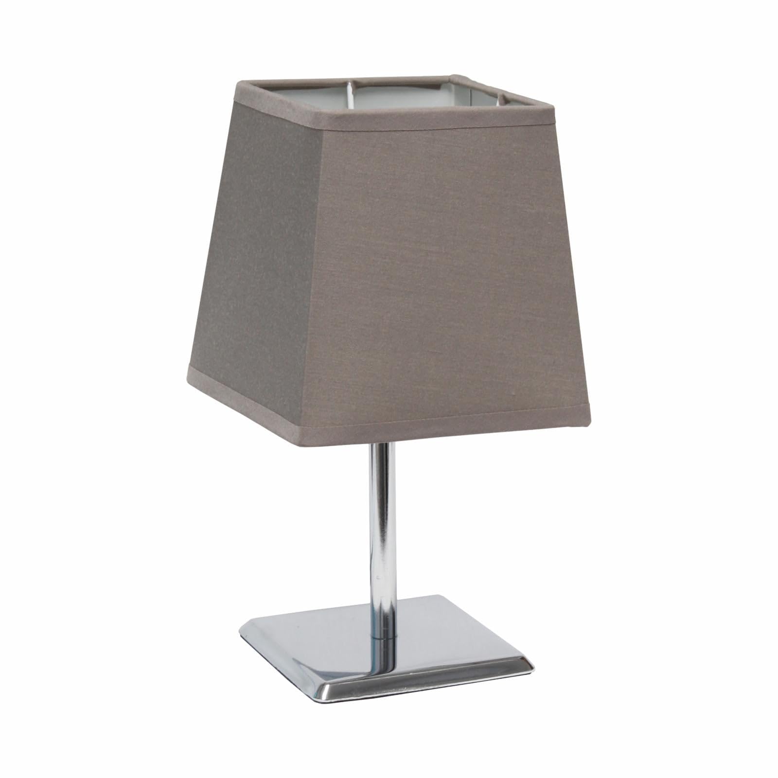 212 Main Simple Designs Mini Chrome Table Lamp With Squared Empire Fabric Shade, Grey