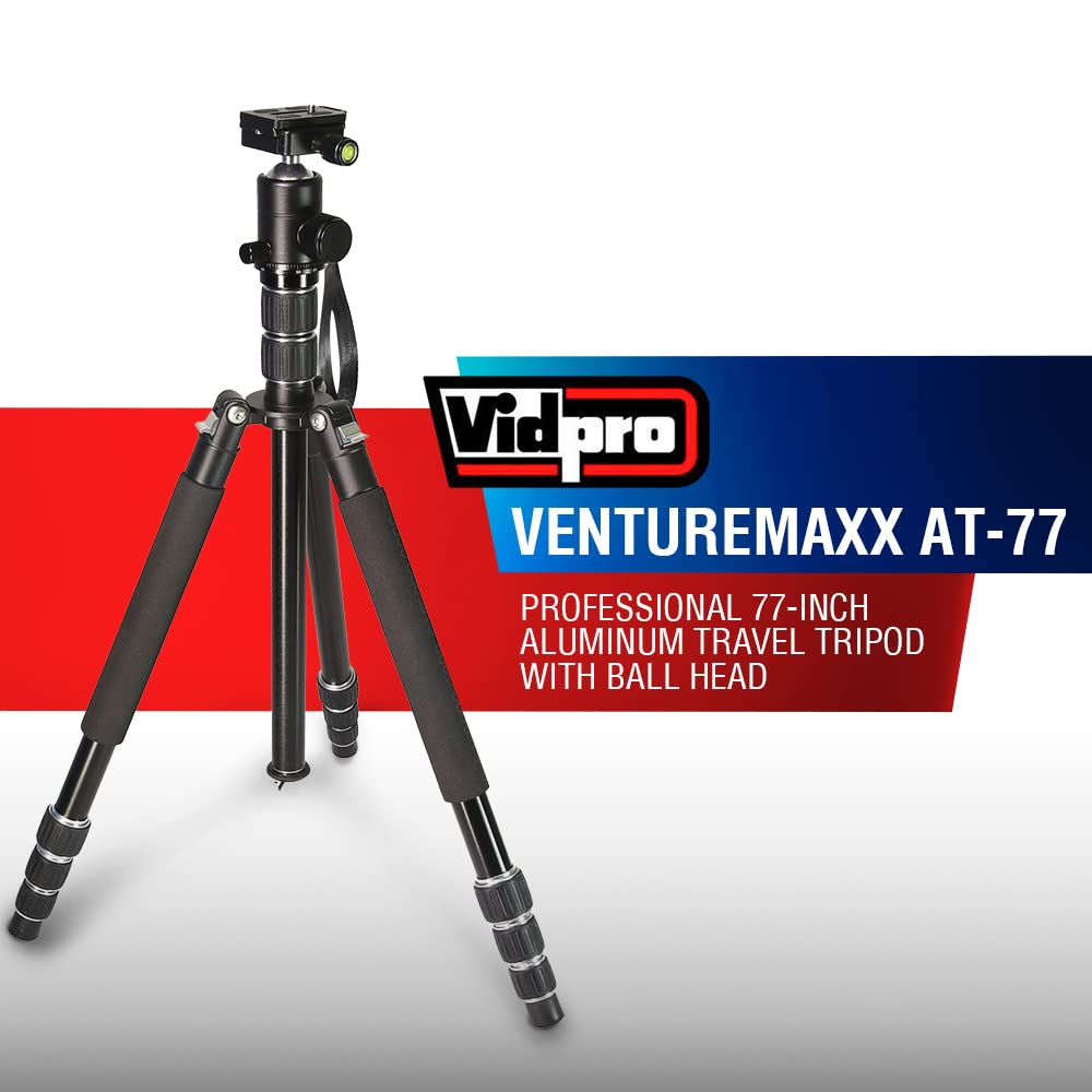Vidpro Venturemaxx At-77 Professional 77-Inch Aluminum Travel Tripod And Monopod In One With Ball Head - Compact And Lightweight Complete Tripod Unit With Quick-Release Plate Comes With Carrying Case