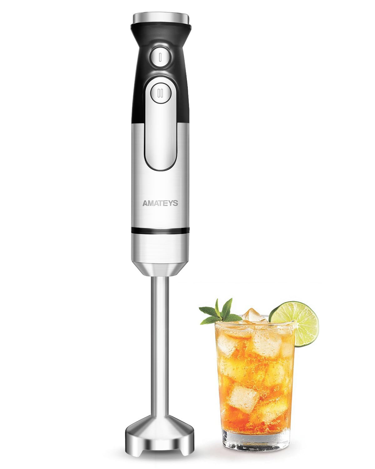 Amateys Handblender With Plug,Immersion Blender Handheld, Heavy-Duty Copper Motor, Detachable Stainless Blade Dishwasher Safe, 2 Modes With Pulse,Infinitely Variable Speed, Space-Saving Design