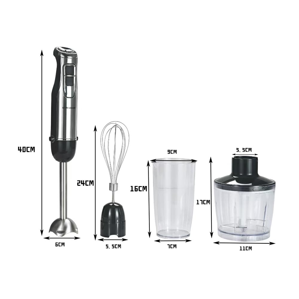 Vitasunhow Immersion Hand Blender, 4-In-1 Stainless Steel Handle Blender, 500W 6 Varible Speeds & Turbo, 600Ml Mixing Beaker,500Ml Food Processor, Whisk