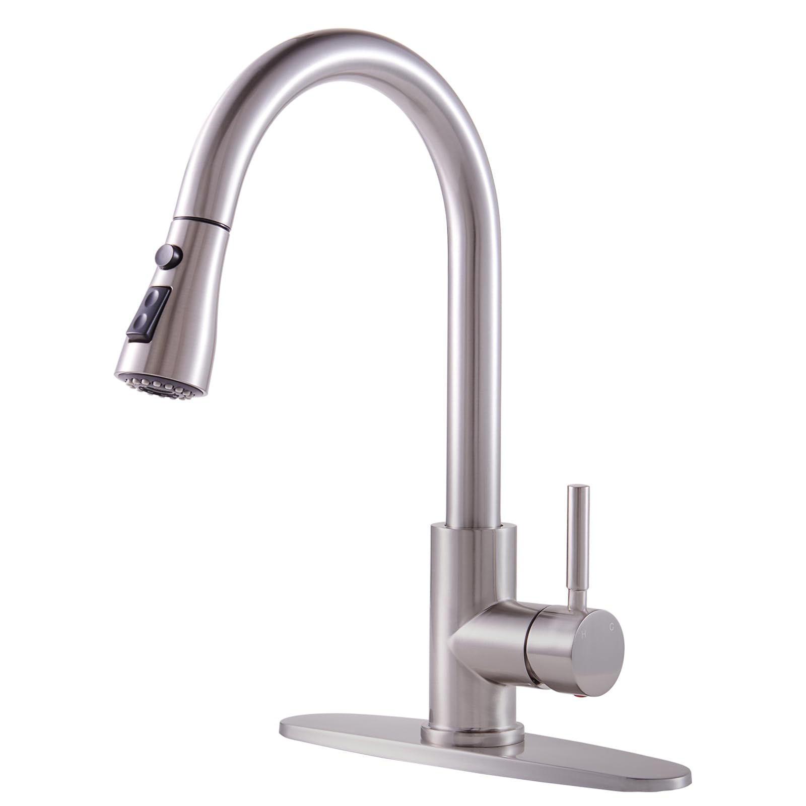 Kingo Home Kingo Kitchen Faucet, Brushed Nickel Kitchen Faucets With Pull Down Sprayer, High Arc Single Handle Stainless Steel Sink Faucets 1 Or 3 Hole, Kitchen Sink Faucets For Farmhouse Camper Laundry Rv Bar