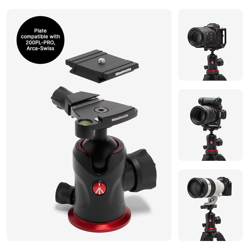 Manfrotto 190X As, 3-Section Aluminum Camera Tripod, Photo-Kit With Ball Head, Ground Level, Arca-Swiss Plate, Quick Power Lever Lock, 22Lbs Payload, For Dslr And Mirrorless, Photo Shooting Supports