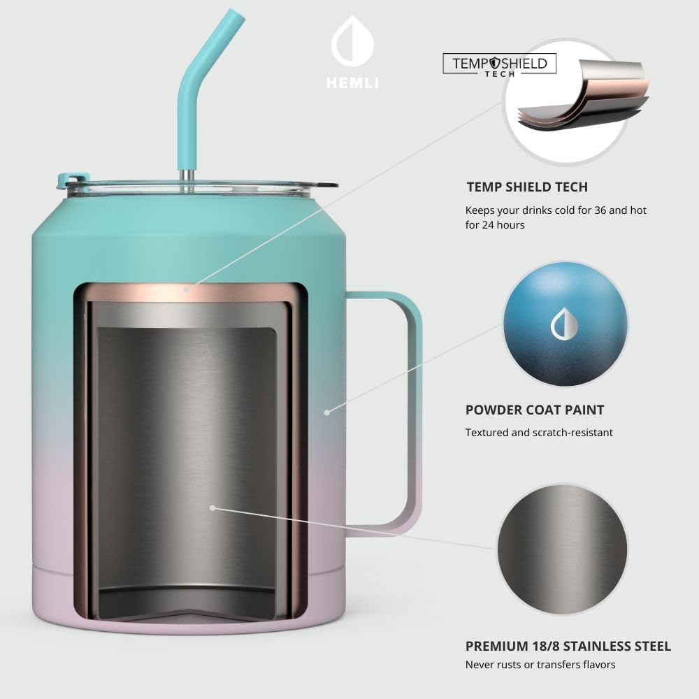 50 Oz Tumbler With Handle And Straw, Big Cup For Ice Coffee, 50 Oz Water Bottle, Large Travel