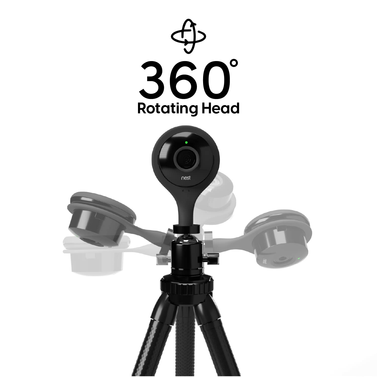 Talkworks Tripod Stand With Flexible Posable Legs-Compatible With Nest Camera-Multi-Purpose Mount Travel Tripod With 1/8 Screw Mount-Rotating Head,Black,14036