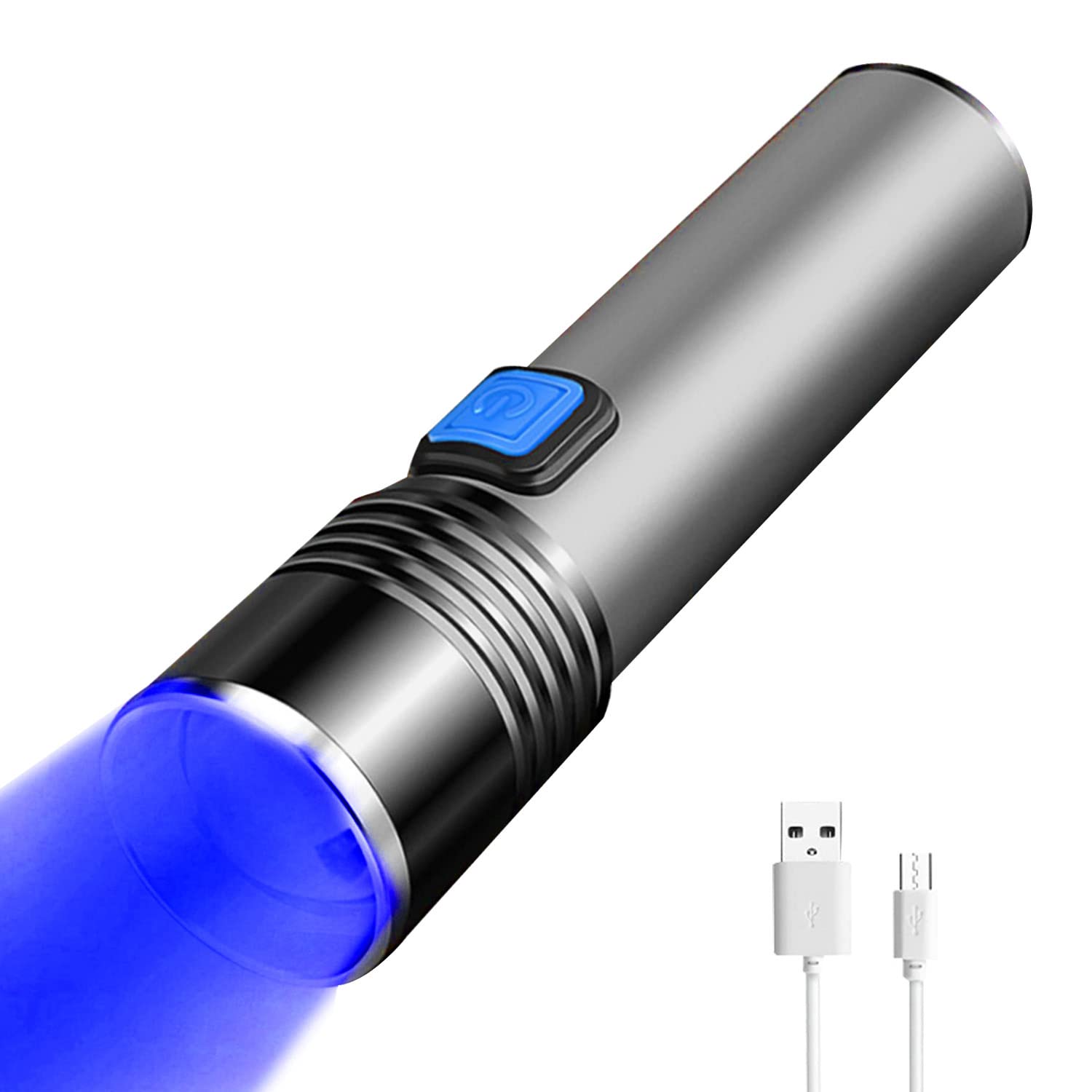Yzyoe Rechargeable Blue Light Flashlight, Blood Light Observation, 3 Modes, Zoomable Small Led Tactical Flashlight Light Fishing Night Vision Flashlight.