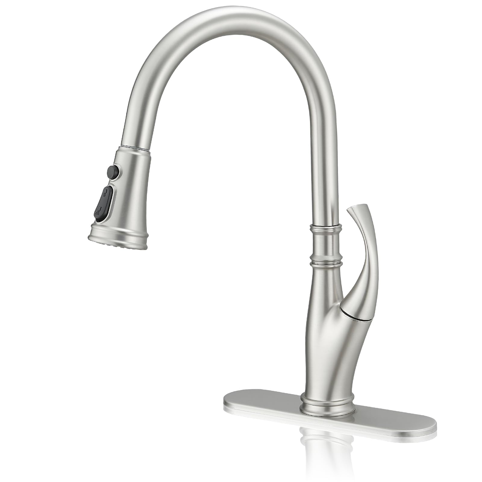Greenspring Brushed Nickel Kitchen Sink Faucet With Pull Down Sprayer Modern Faucet For Kitchen Sink High Arc Single Handle Kitchen Sink Faucets For 1 Or 3 Hole Sink, Brass Pull Out Kitchen Faucet