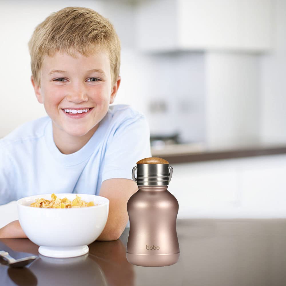 Yohkoh Mini Vacuum Insulated Water Bottle With Bamboo Lid - Stainless Steel Thermos Water Bottle