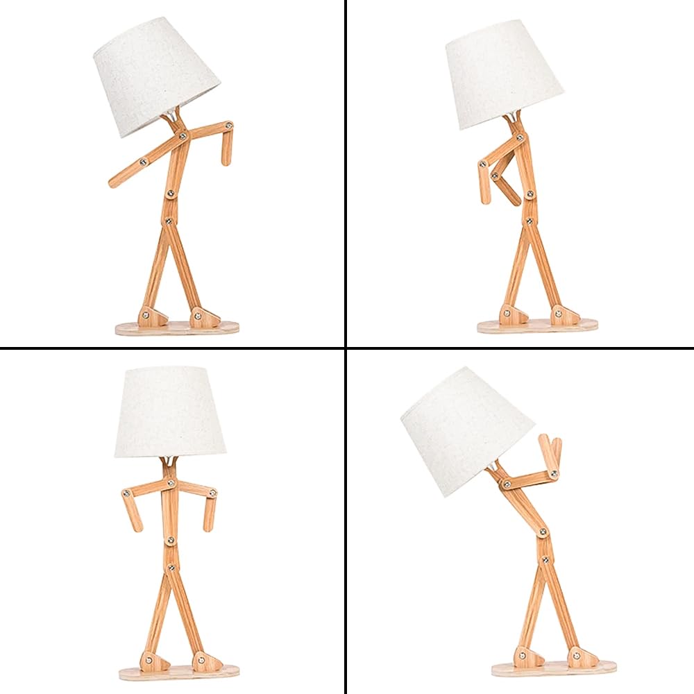 Yltlink Cute Desk Lamp,Person Lamp,Desk Light For Bedroom Livingroom Bedside Table Lamps,Wood Adjustable Arms And Legs,Home Offcie Decor,Dormitory,Kids'Room,Need E12 Bulb,Swing Arm,Nightstand,Small Floorlamp