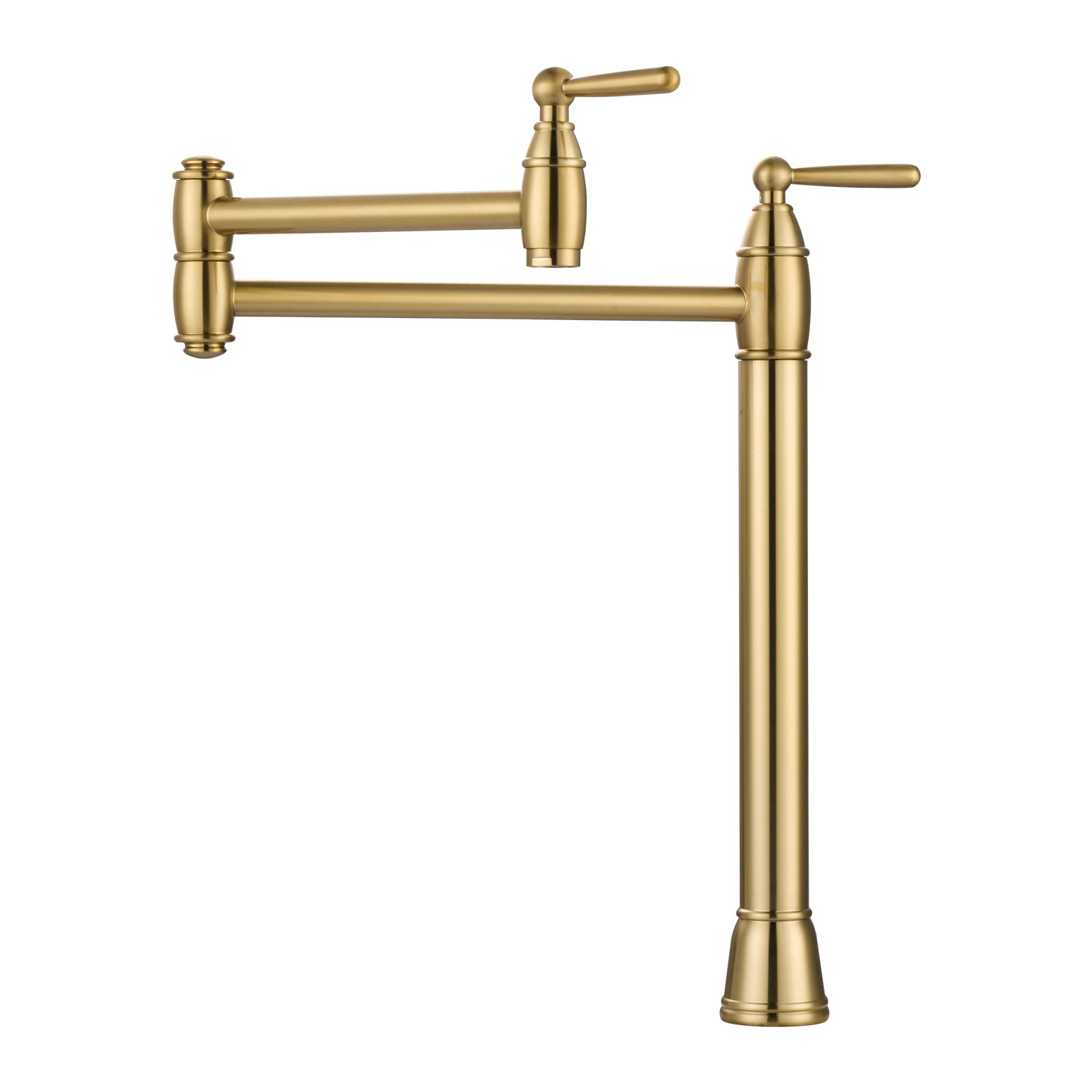 Arcora Pot Filler Deck Mount Stove Faucet, Brushed Gold Pot Filler Faucet, Folding Faucet With Stretchable Double Joint Swing Arms, Solid Brass Pot Filler