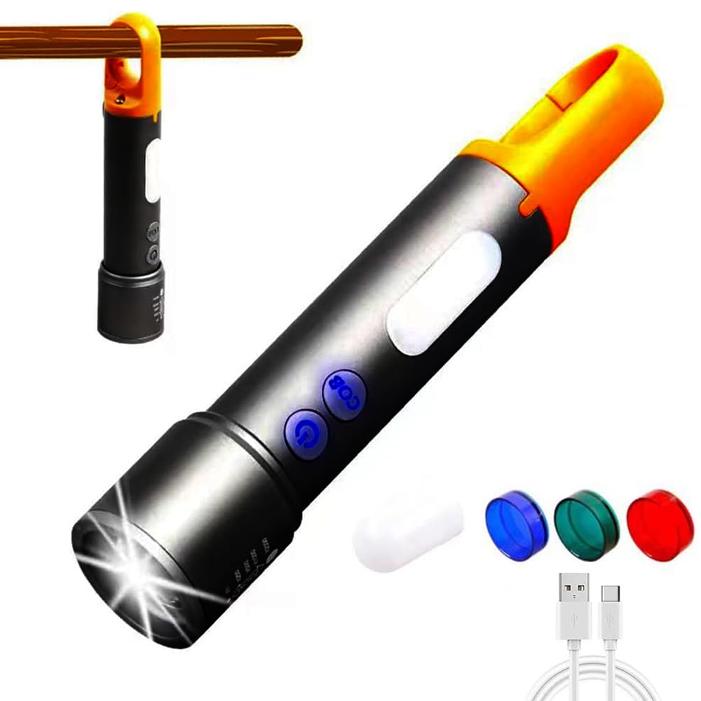 Yzyoe Led Rechargeable Utility Flashlight High Lumens, Brightest Flashlights For Emergencies Camping Cob Sidelight, Zoomable Multicolor Lenses Flashlight Hiking Hunting.