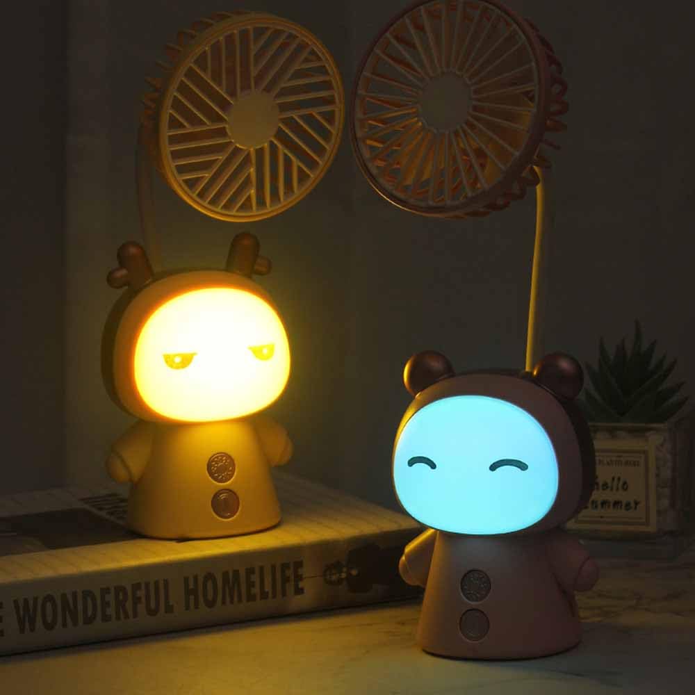 Mini Handheld Fan Cartoon Portable Fan With Night Light Usb Rechargeable Battery Operated Folding