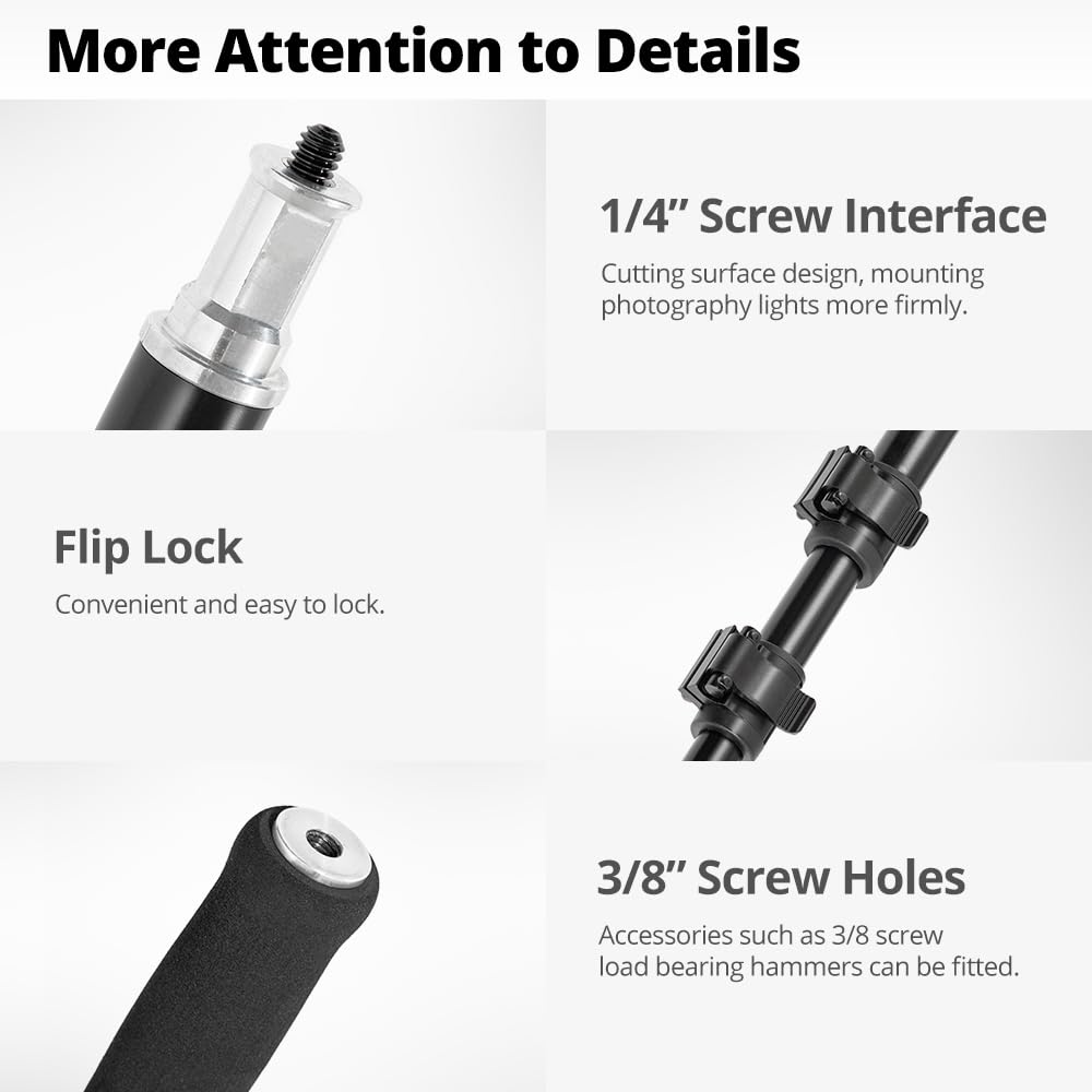 Ambitful Aluminum Boom Arm, 35''/ 89Cm - 61''/155Cm Adjustable Photography Boom Arm, 1.5Kg / 3.3Lb Counterweight, 1/4" Screw For Softbox, Studio Light, Flash, Umbrella, Max Load 5Kg / 11Lb