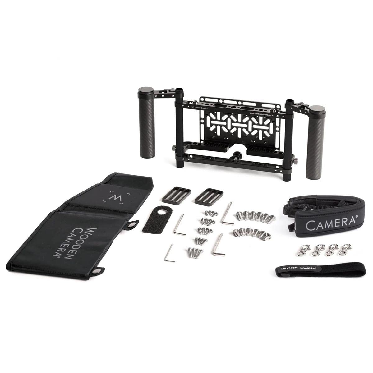 Wooden Camera Director'S Monitor Cage V3 With Carbon Fiber Handgrips, Universally Compatible With Any Monitor Up To 9 Inches, Includes Neck Strap And Sun Shade