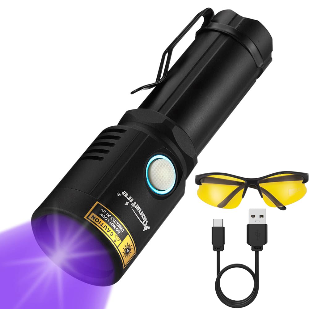 Alonefire X901Uv 365Nm Uv Flashlight 10W Blacklight Usb C Rechargeable Ultraviolet Black Light For Pet Urine Detector, Scorpion, Resin, Bed Bug, Fishing, Rocks With Uv Protective Glasses, Battery