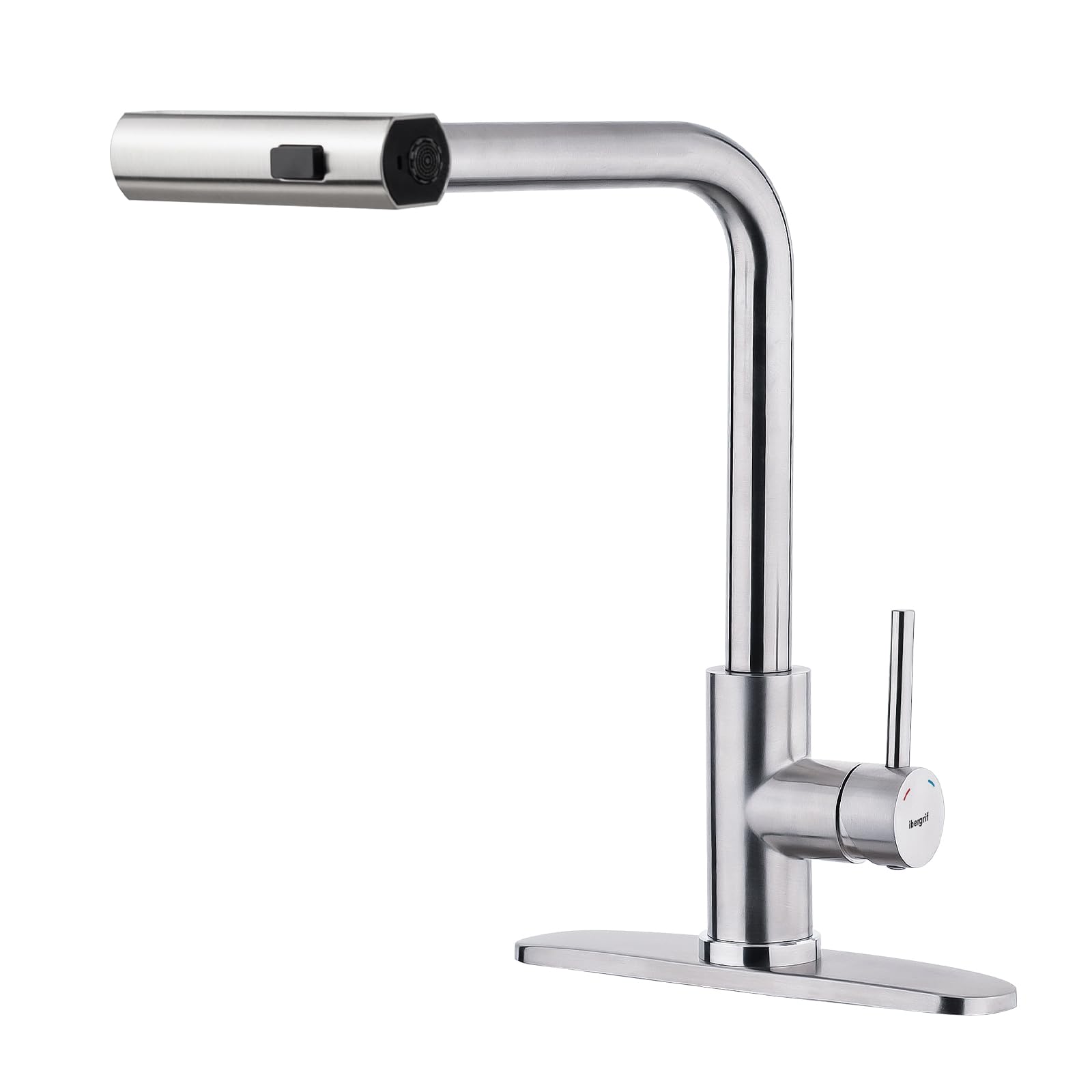 Ibergrif Waterfall Kitchen Faucet With Pull Down Sprayer, Kitchen Sink Faucet 3 Water Outlet Modes, Single Handle, Brushed Nickel, 360° Swivel, Stainless Steel Kitchen Faucets For Rv, Bar, Farmhouse