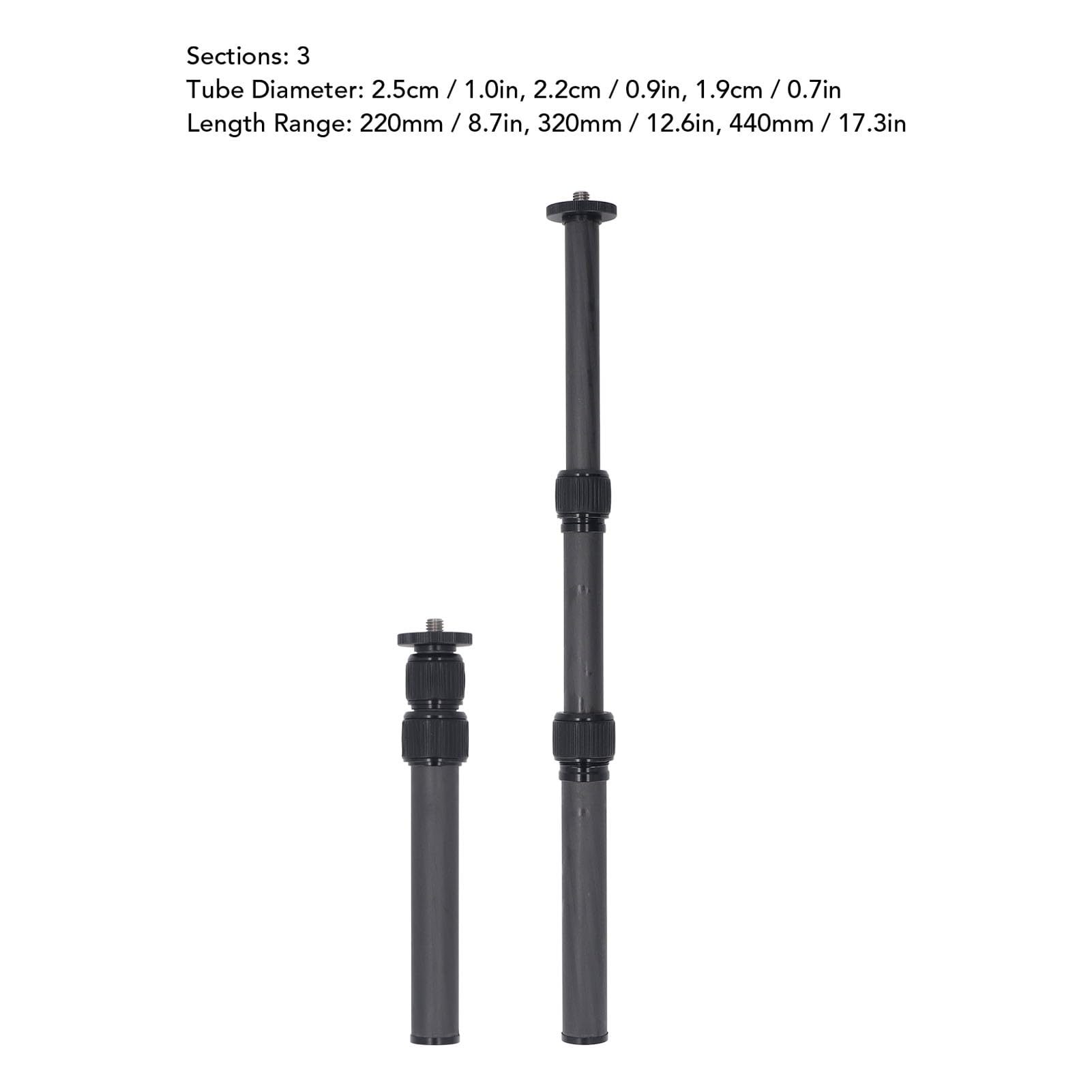 Vbestlife Carbon Fiber Tripod Extension Tube, 17.3 Inch 3 Section Tripod Center Column Load 22Lbs For Photo Studio Monopod Dslr Camera Microphone Stand