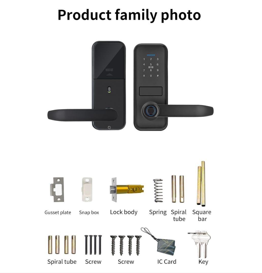 Xenocam Smart Lock, Keyless Entry Door Lock With Sleek Matte Black Handle, Electronic Keypad Deadbolt, Fingerprint & Touchscreen Keypad, Biometric Door Lock, Bluetooth Smart Lock For Front Door (Black)