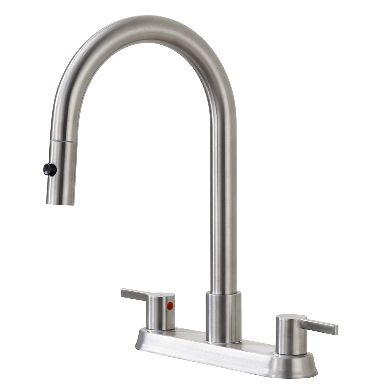 Heouty 2 Handle Kitchen Faucet With Pull Down Sprayer, Brushed Nickel Kitchen Sink Faucet For 3 Hole 8 Inch, 360 Degree Swivel Spout With Dual Function, Bathroom Kitchen Rv Sink